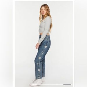 NWOT Forever 21 Premium Heart Embroidered Straight Leg Denim